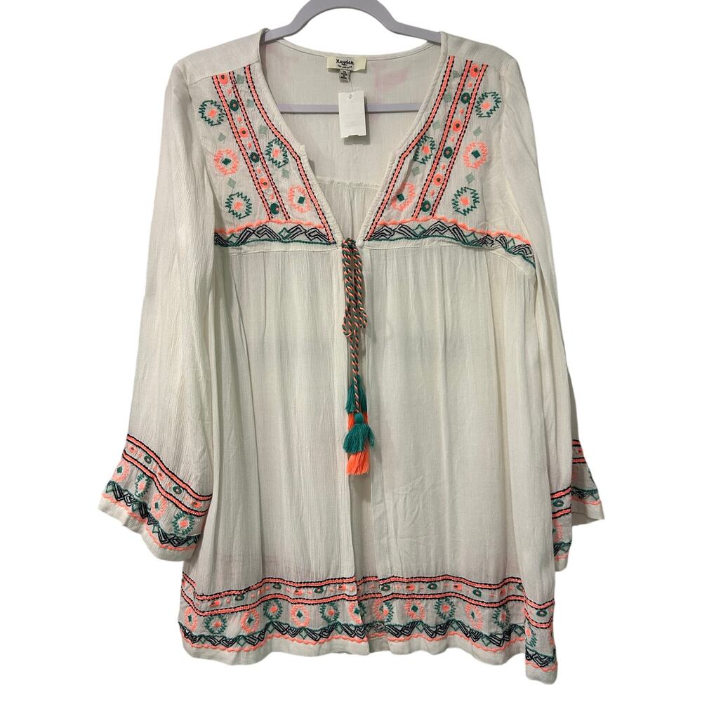 Hayden Los Angeles Open Top Cord Tie Front Embroided Gauze Cover Up XL